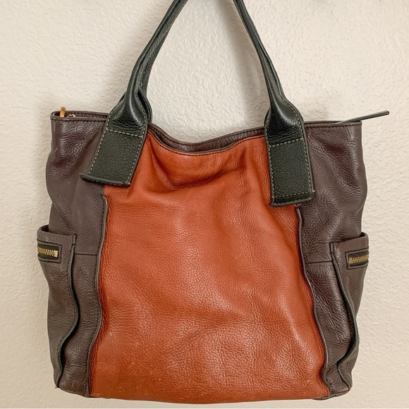 Fossil Brown and Black Soft Leather Satchel Handbag Purse Top Handle 3 Colorway - Picture 7 of 14